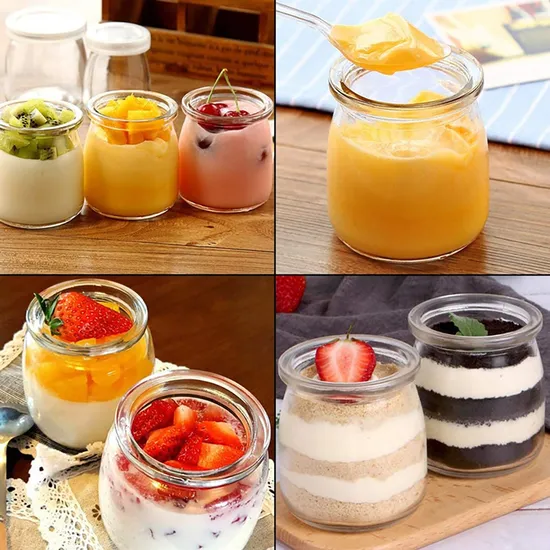 Glass Bottle Jar Empty 220ml Kitchen Food Container Fat Pudding Glass for Milk Yogurt with Plastic Cap