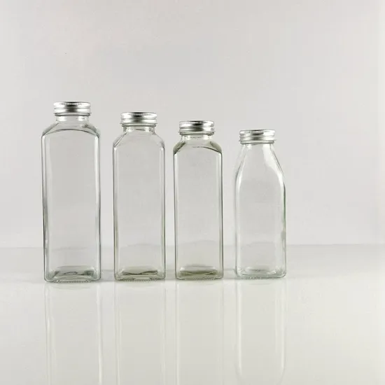 Square Cold Drink Glass Beverage Bottle with Metal/Plastic Cover 