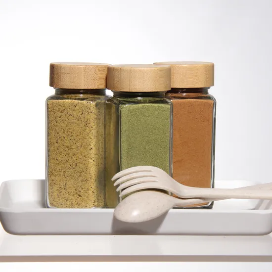 Hot Sell 120 Ml 12 PCS Set Pack Square Glass Spices Jars with Bamboo Lid 